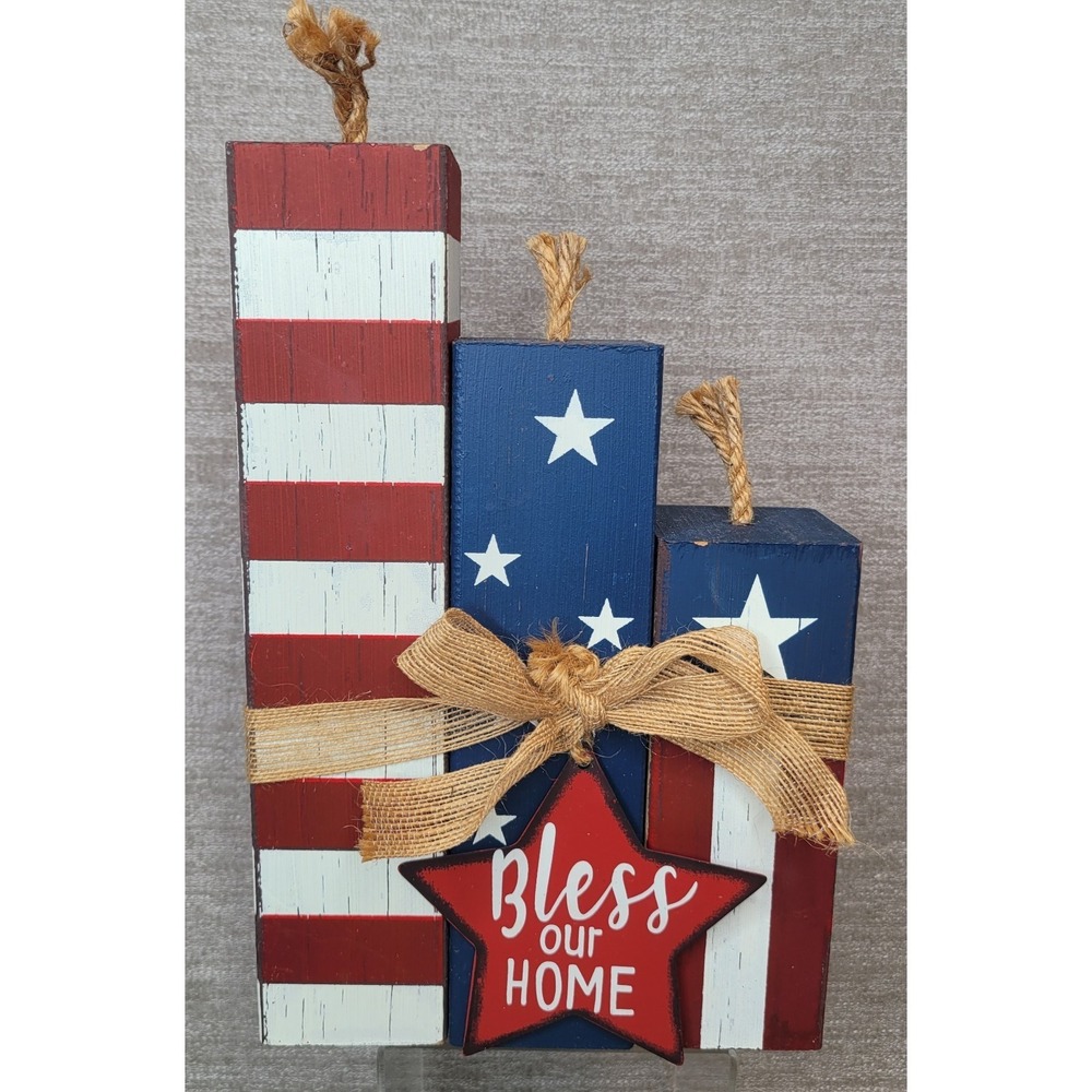 Patriotic‎ Wood Firecracker Stack Americana 4th of July Decor Bless Our Home